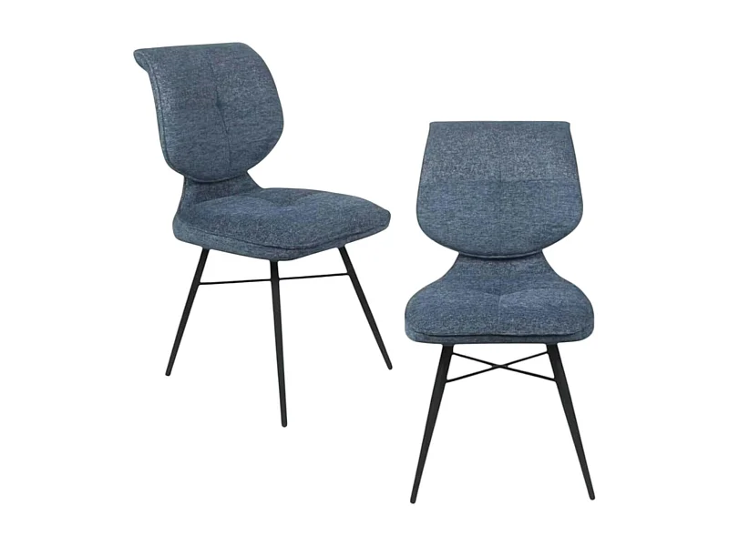 Chaise tissu bleu à dossier double (lot de 2) LIGURIE