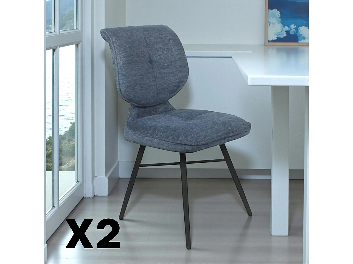 Chaise tissu bleu à dossier double (lot de 2) LIGURIE