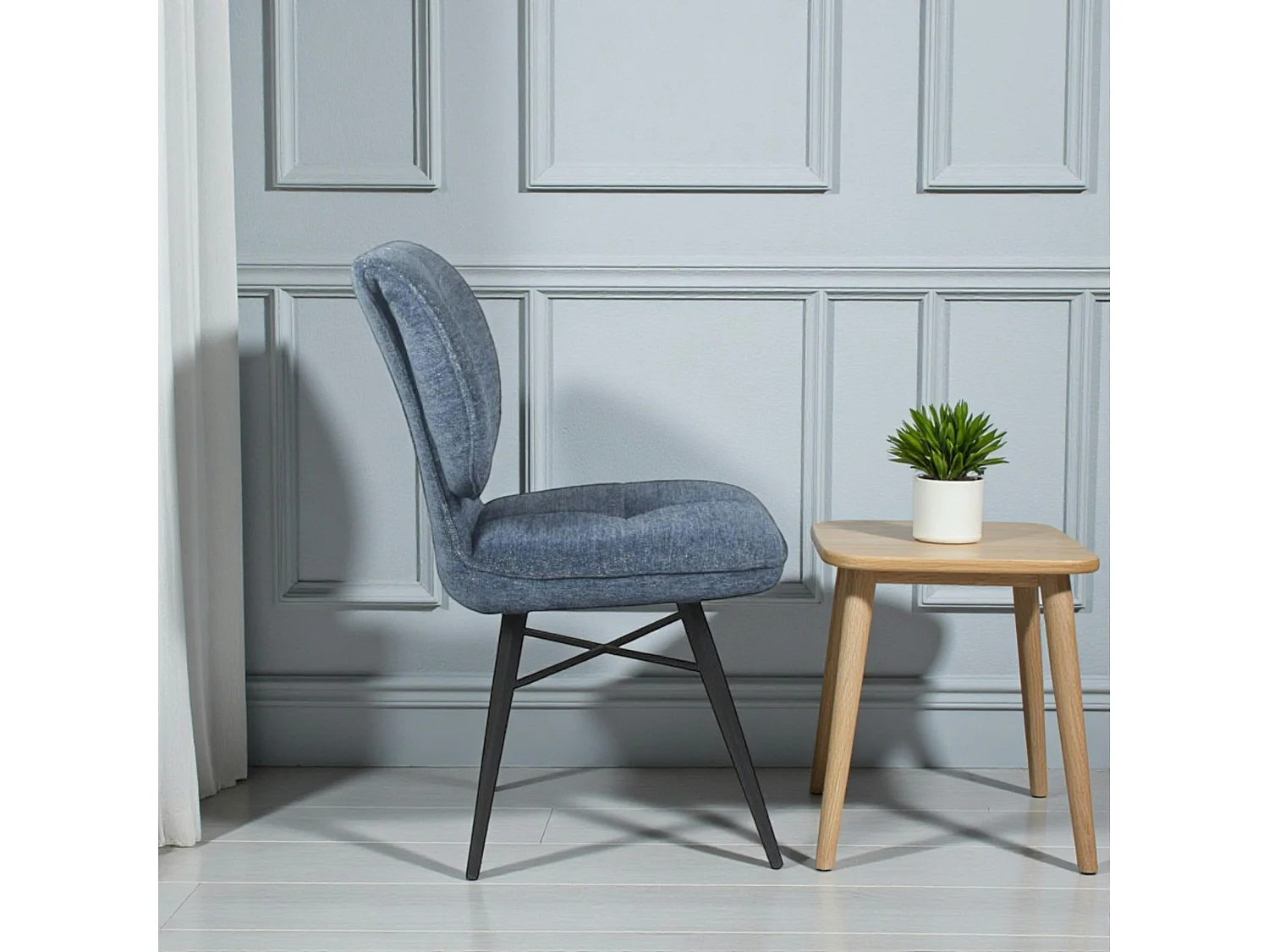 Chaise tissu bleu à dossier double (lot de 2) LIGURIE