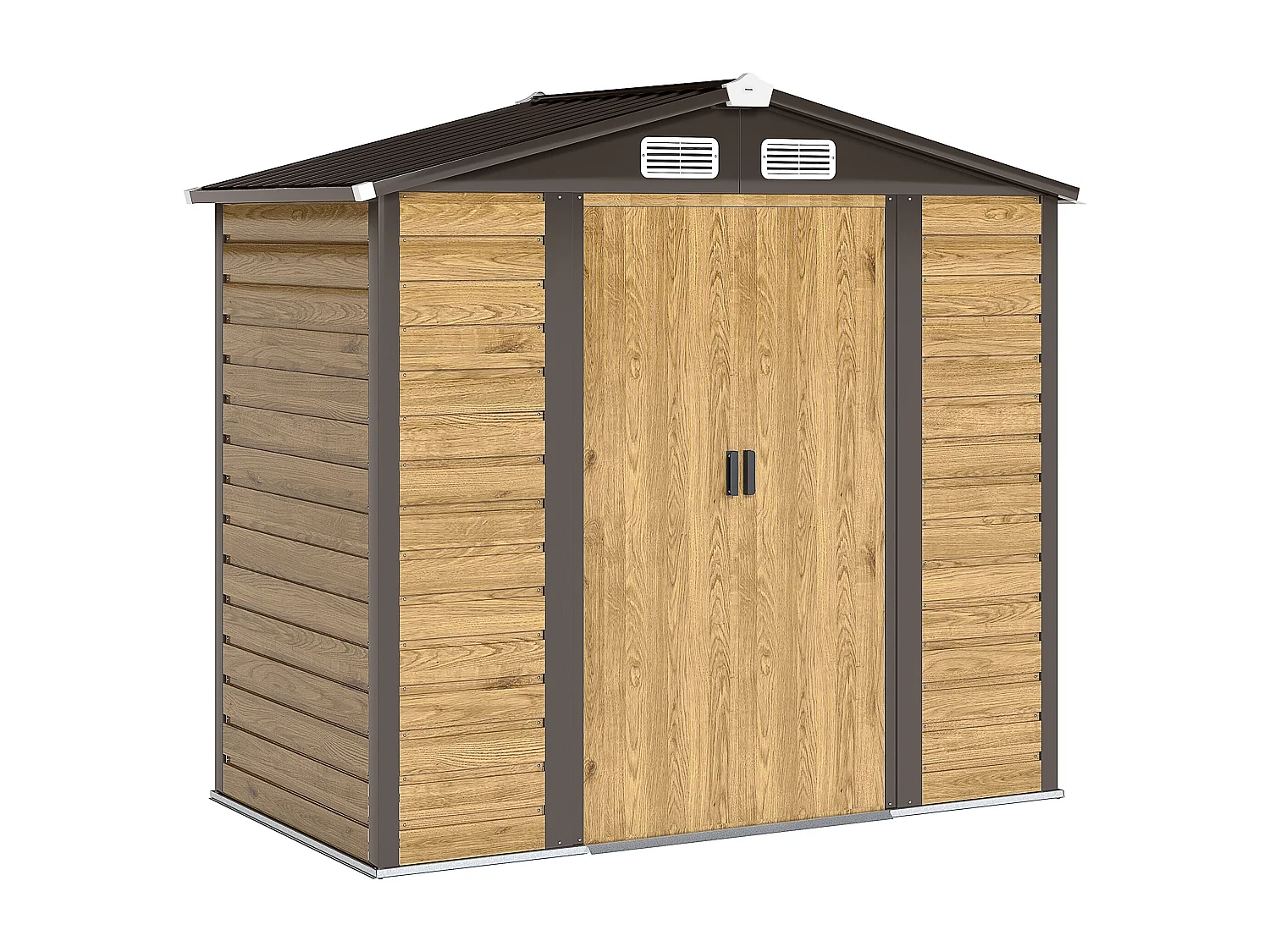 Abri de jardin métal cabanon 2,36m² dim. 213x 120x 166/194Hcm - 2 portes, cadenas, clé, gants inclus - acier effet bois taupe