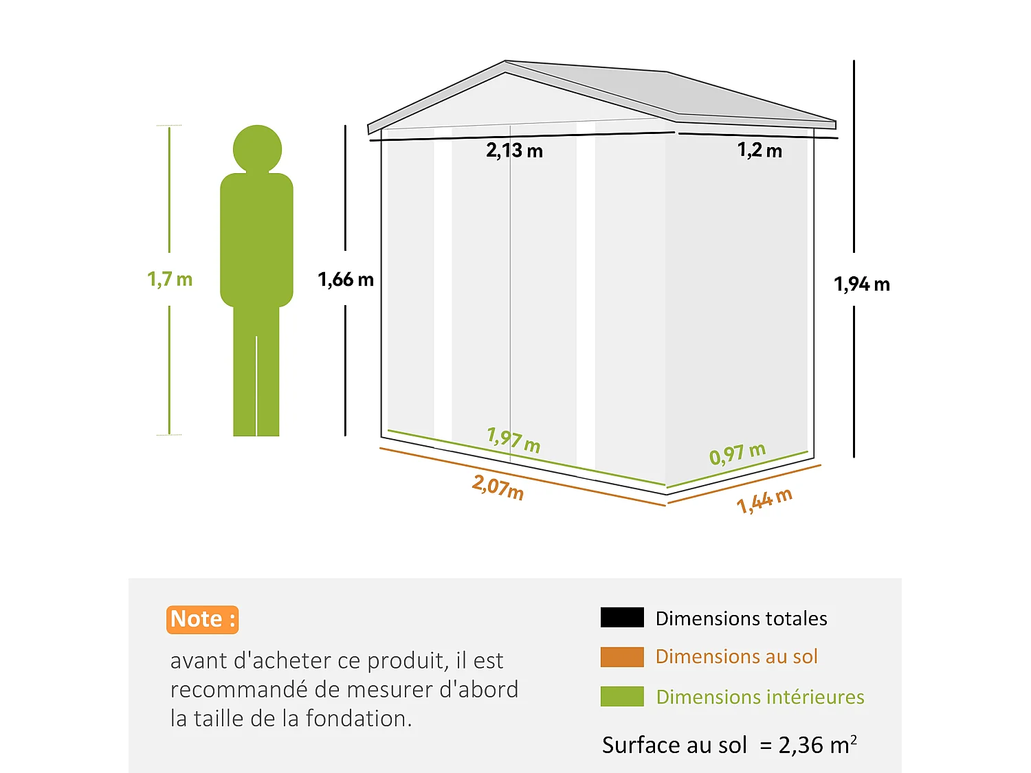 Abri de jardin métal cabanon 2,36m² dim. 213x 120x 166/194Hcm - 2 portes, cadenas, clé, gants inclus - acier effet bois taupe