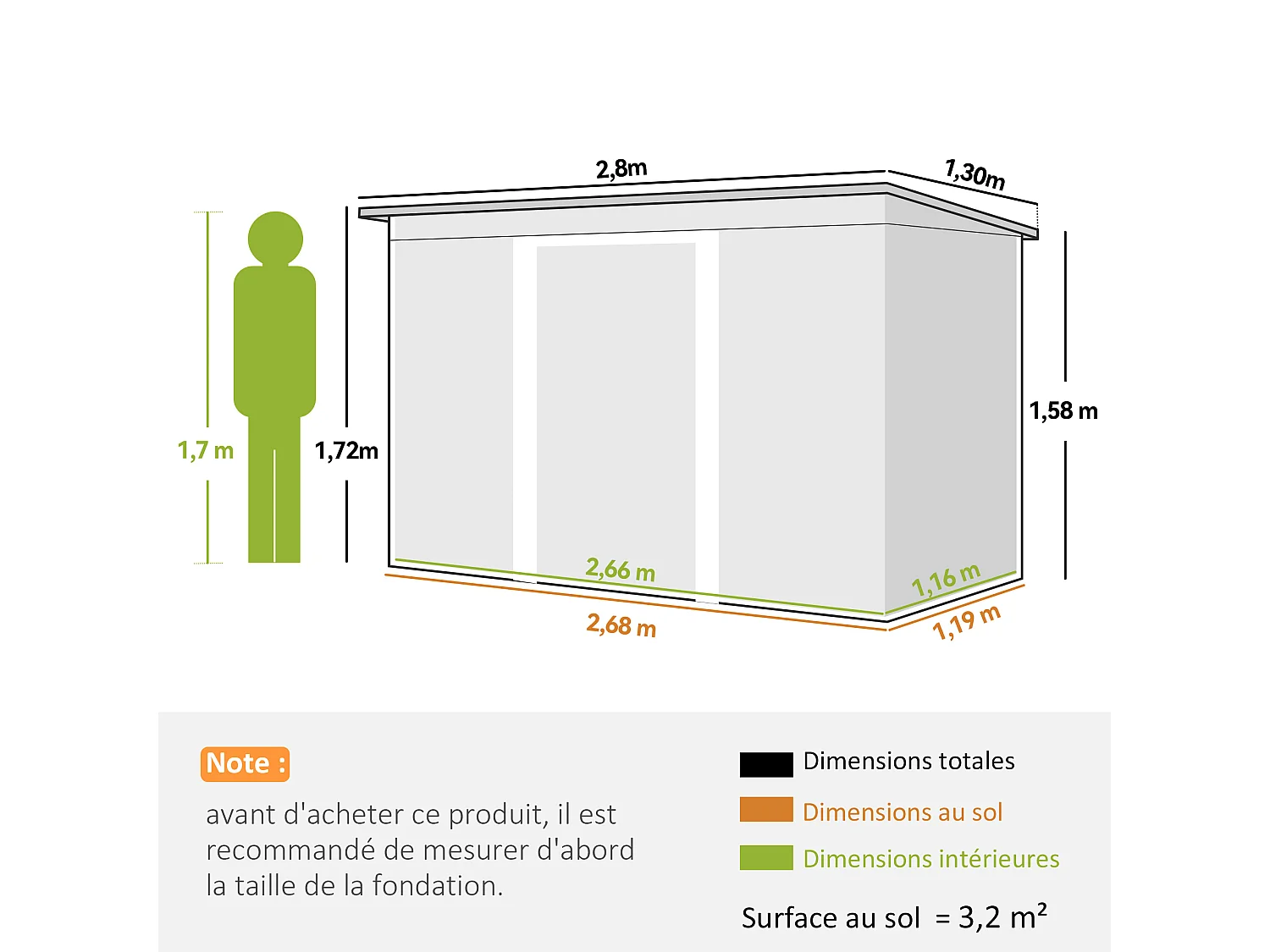 Abri de jardin cabanon - portes verrouillables - dim. 2,8 x 1,3 x 1,72 m - tôle d'acier bicolore gris