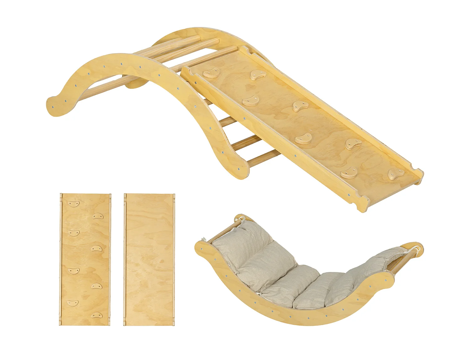 4 en 1 arche escalade enfant chaise à bascule avec coussin rampe double-face grimper glisser bois