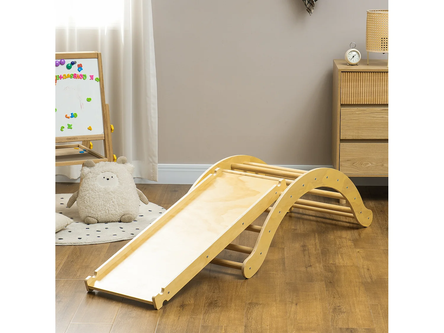 4 en 1 arche escalade enfant chaise à bascule avec coussin rampe double-face grimper glisser bois