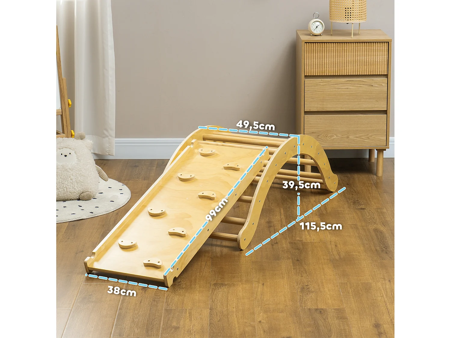 4 en 1 arche escalade enfant chaise à bascule avec coussin rampe double-face grimper glisser bois