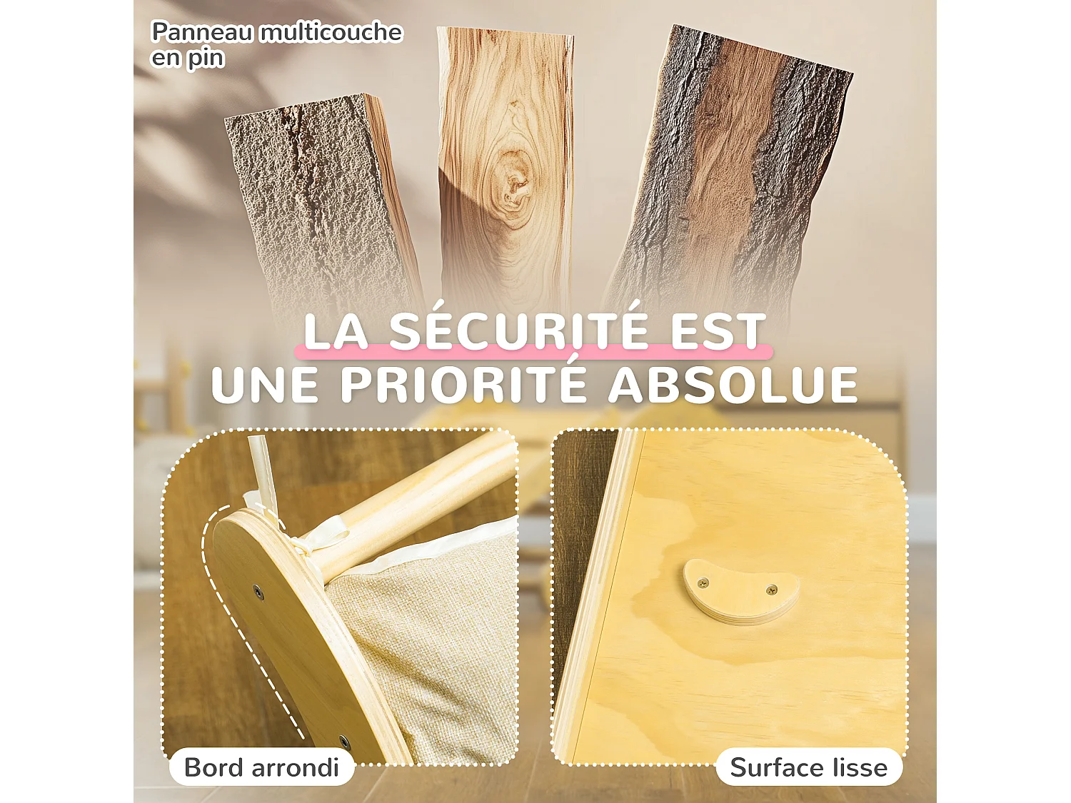 4 en 1 arche escalade enfant chaise à bascule avec coussin rampe double-face grimper glisser bois