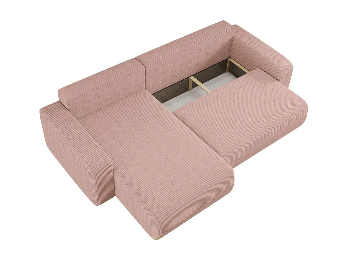 Canapé ALYA d'angle max réversible et convertible 5 places en velours côtelé - Rose