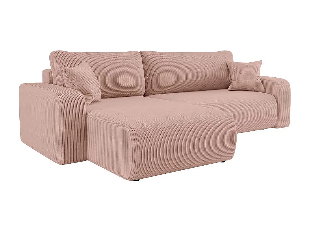 Canapé ALYA d'angle max réversible et convertible 5 places en velours côtelé - Rose