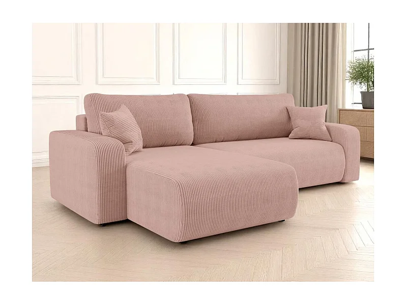 Canapé ALYA d'angle max réversible et convertible 5 places en velours côtelé - Rose