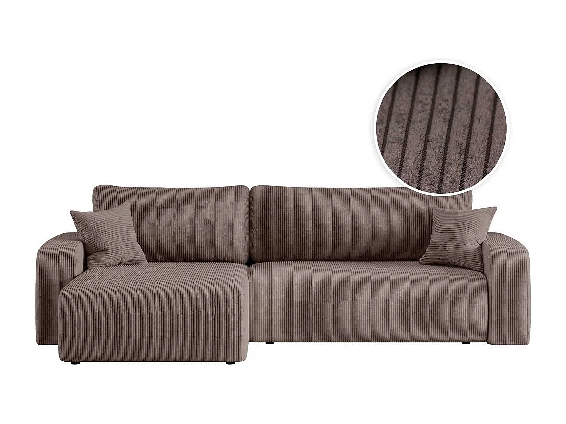 Canapé ALYA d'angle max réversible et convertible 5 places en velours côtelé - Marron glacé