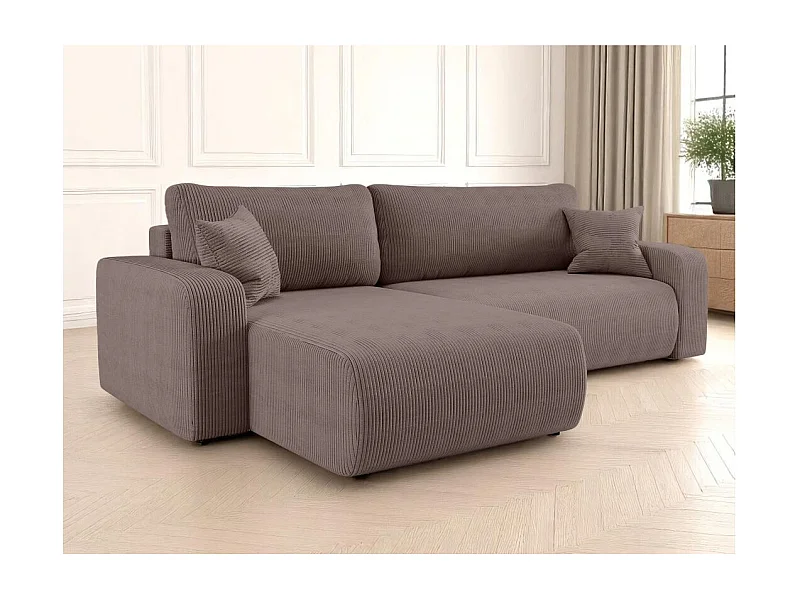 Canapé ALYA d'angle max réversible et convertible 5 places en velours côtelé - Marron glacé