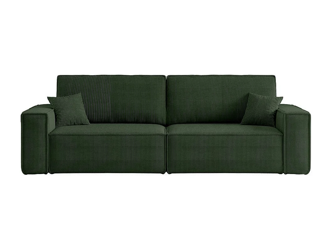 Canapé droit 3 places FARAH convertible en velours côtelé - Vert foncé