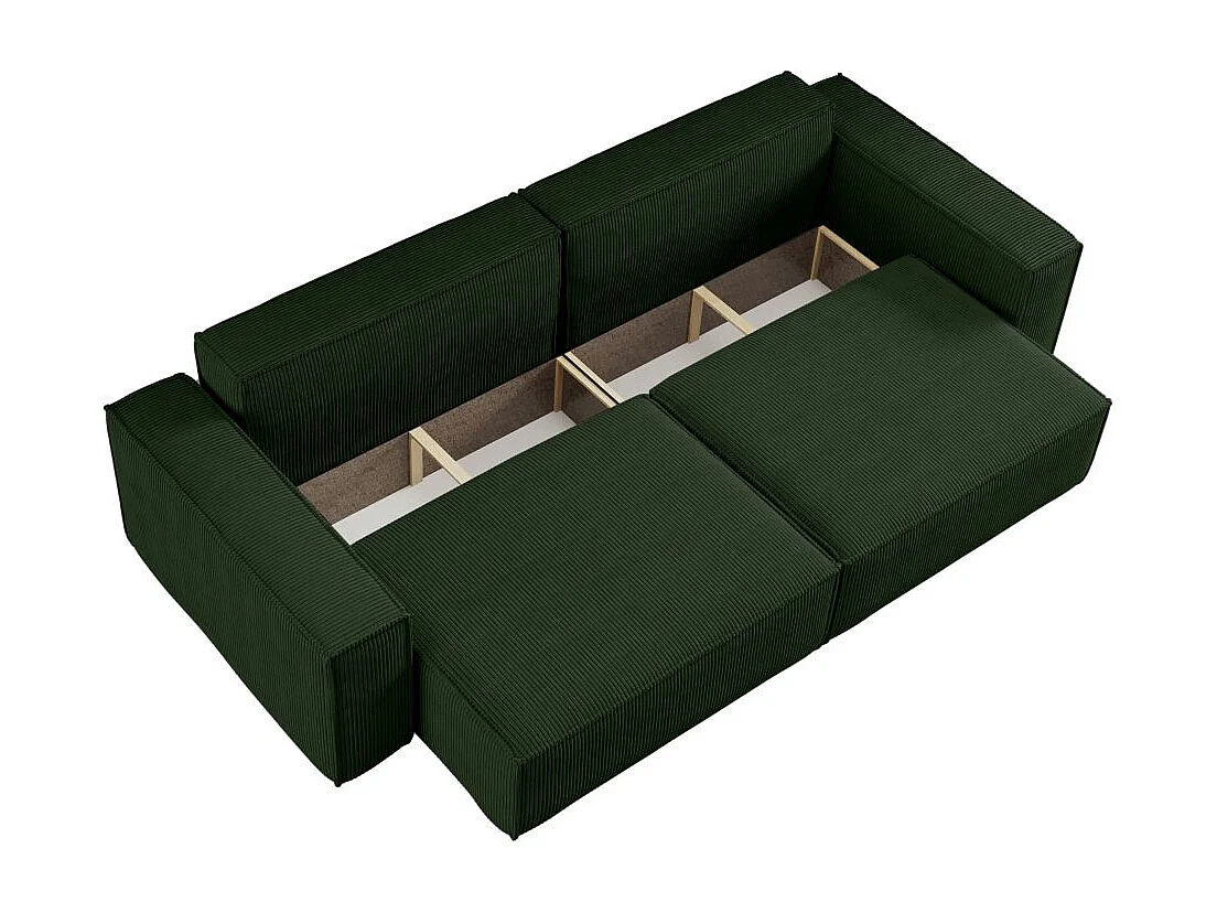 Canapé droit 3 places FARAH convertible en velours côtelé - Vert foncé