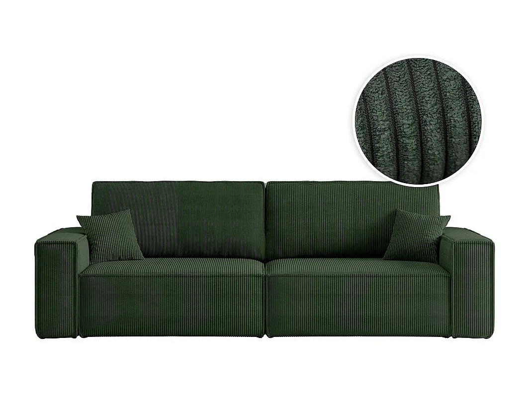 Canapé droit 3 places FARAH convertible en velours côtelé - Vert foncé