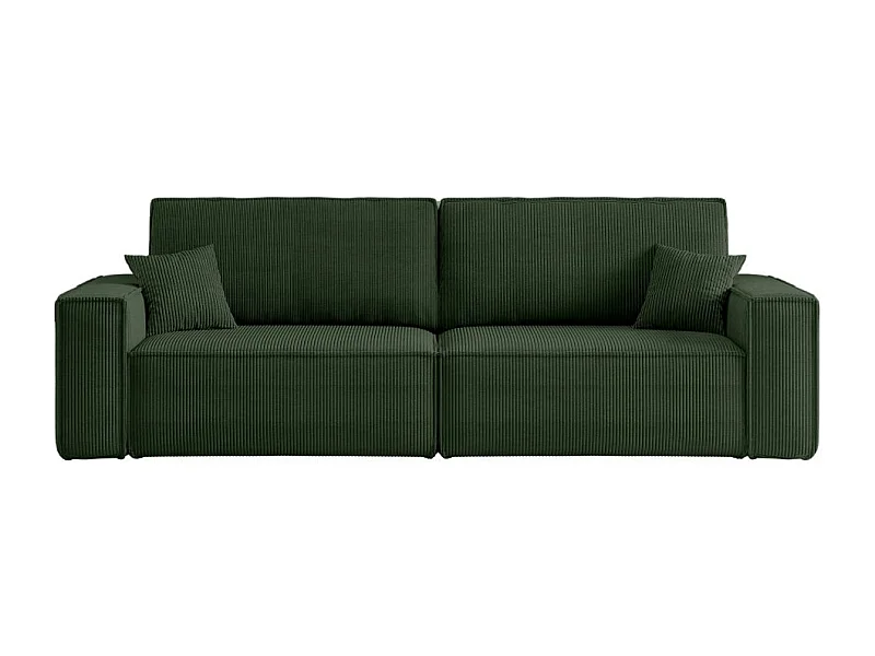 Canapé droit 3 places FARAH convertible en velours côtelé - Vert foncé