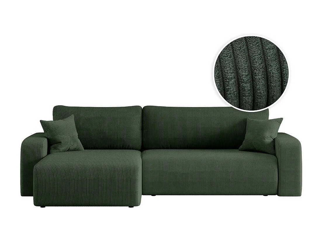 Canapé ALYA d'angle max réversible et convertible 5 places en velours côtelé - Vert foncé