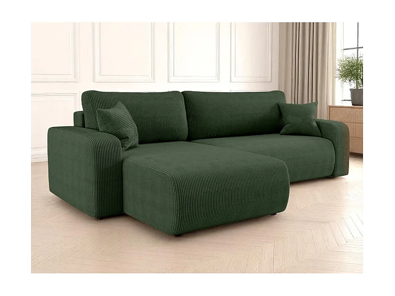 Canapé ALYA d'angle max réversible et convertible 5 places en velours côtelé - Vert foncé