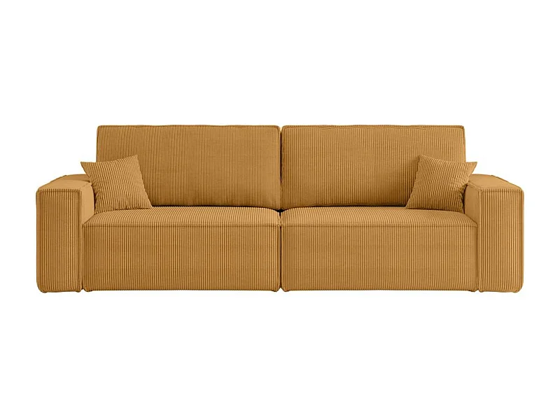 Canapé droit 3 places FARAH convertible en velours côtelé - Jaune