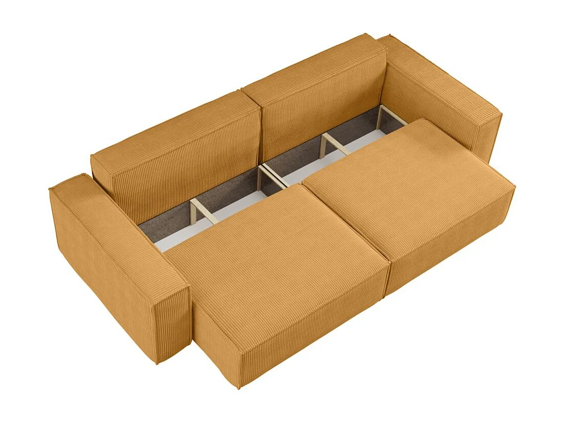 Canapé droit 3 places FARAH convertible en velours côtelé - Jaune