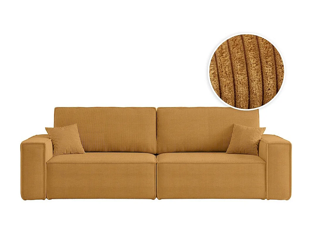 Canapé droit 3 places FARAH convertible en velours côtelé - Jaune