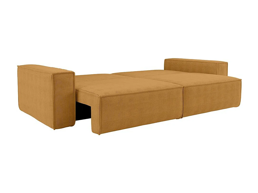 Canapé droit 3 places FARAH convertible en velours côtelé - Jaune