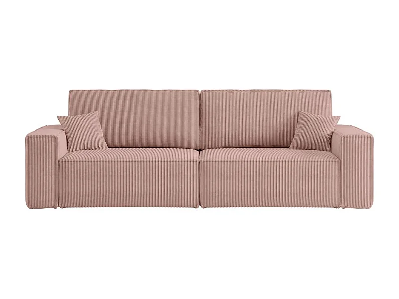 Canapé droit 3 places FARAH convertible en velours côtelé - Rose