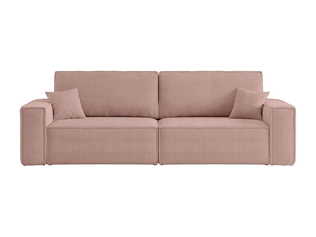 Canapé droit 3 places FARAH convertible en velours côtelé - Rose