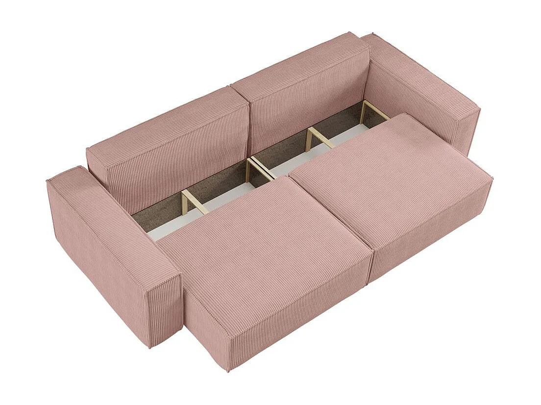 Canapé droit 3 places FARAH convertible en velours côtelé - Rose