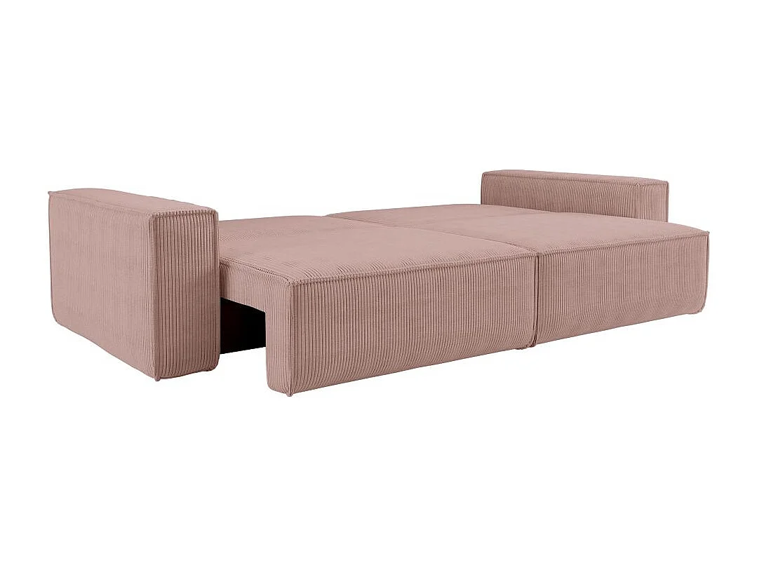 Canapé droit 3 places FARAH convertible en velours côtelé - Rose