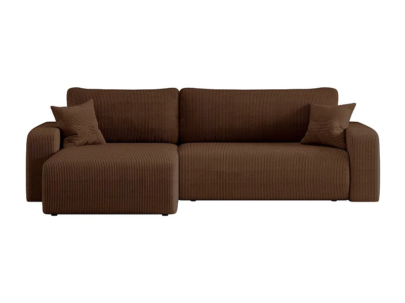 Canapé ALYA d'angle max réversible et convertible 5 places en velours côtelé - Marron