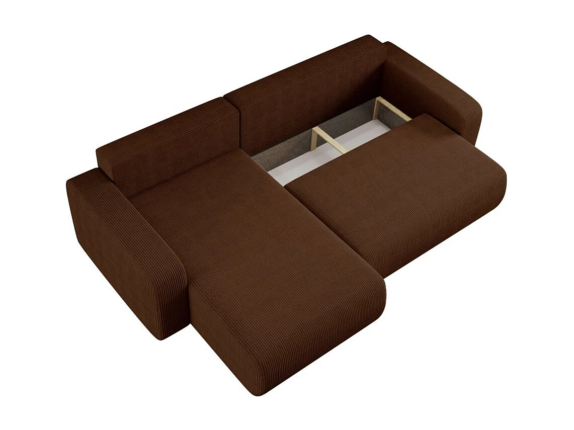 Canapé ALYA d'angle max réversible et convertible 5 places en velours côtelé - Marron