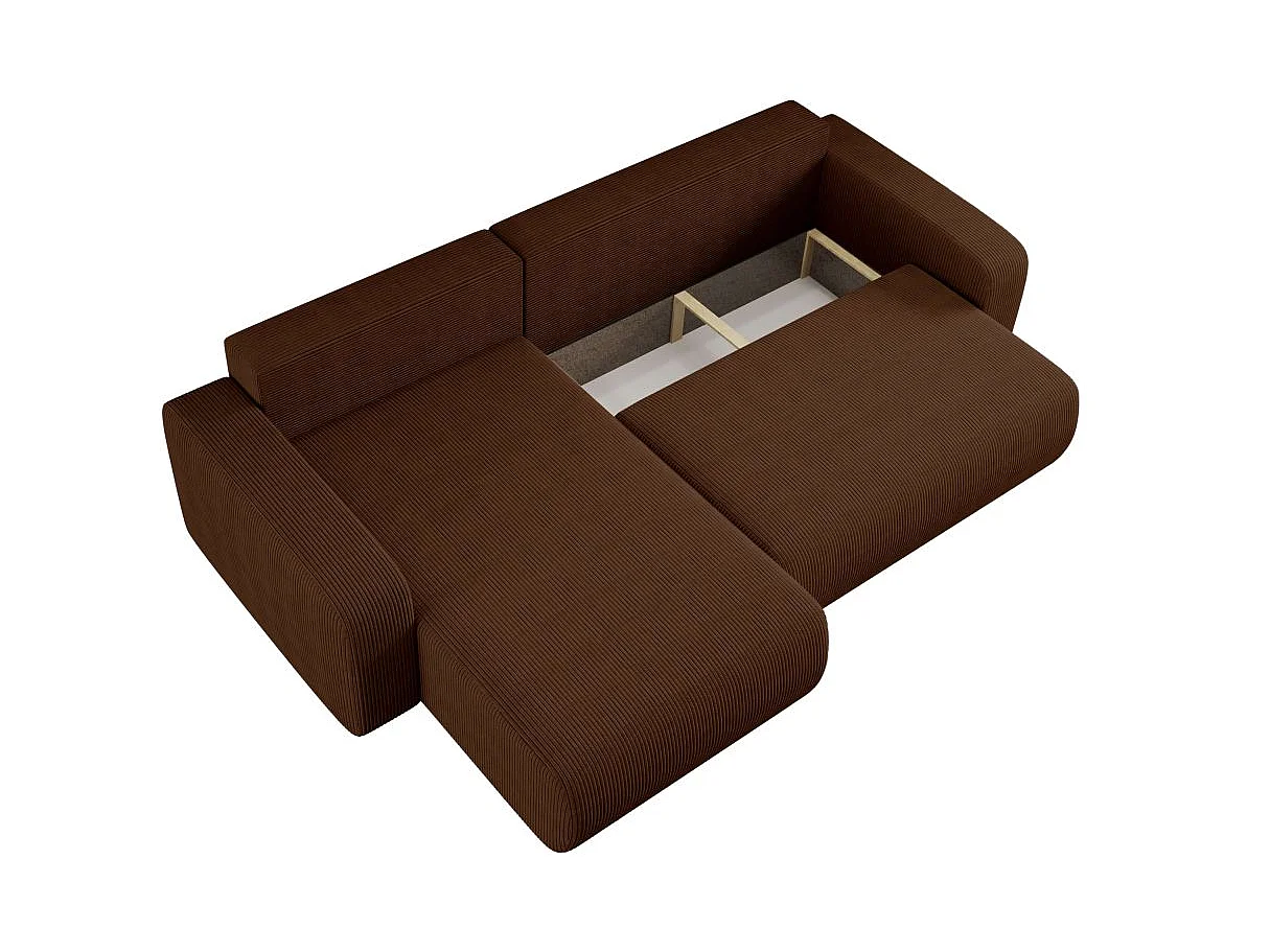 Canapé ALYA d'angle max réversible et convertible 5 places en velours côtelé - Marron