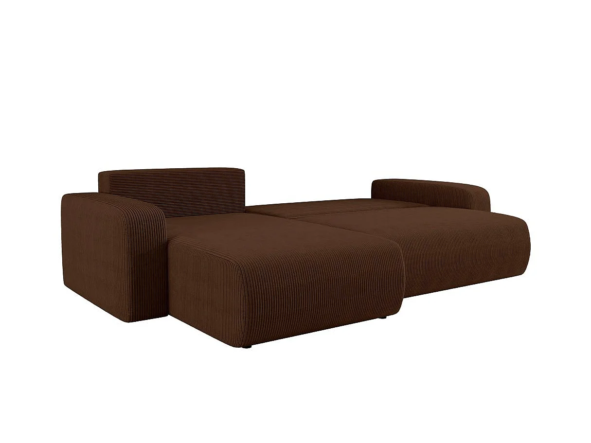 Canapé ALYA d'angle max réversible et convertible 5 places en velours côtelé - Marron