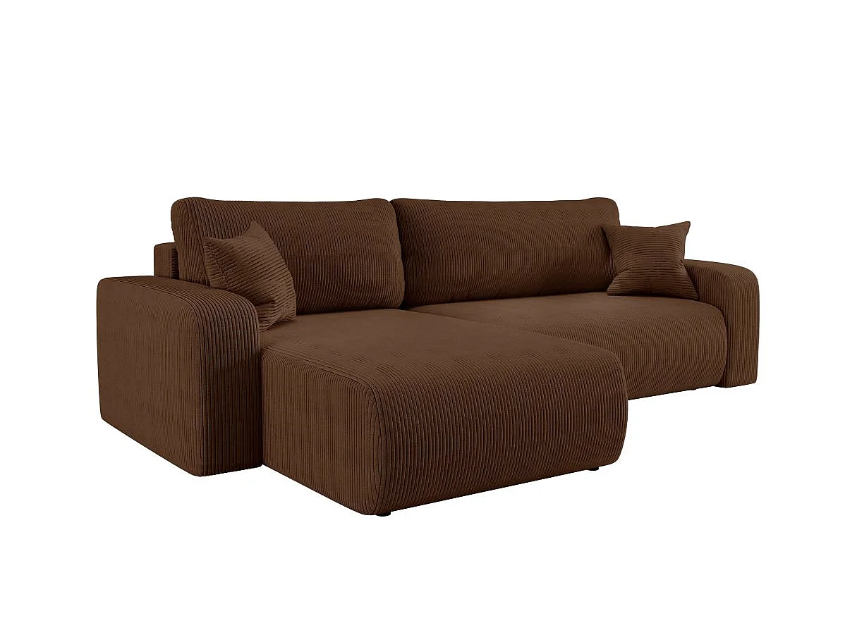 Canapé ALYA d'angle max réversible et convertible 5 places en velours côtelé - Marron