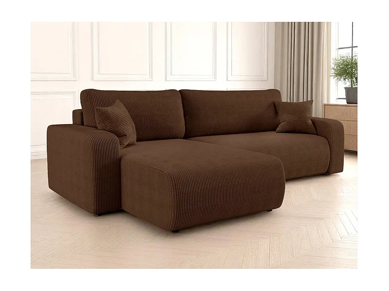 Canapé ALYA d'angle max réversible et convertible 5 places en velours côtelé - Marron