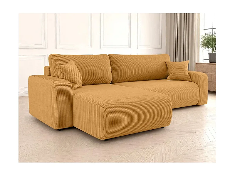 Canapé ALYA d'angle max réversible et convertible 5 places en velours côtelé - Jaune