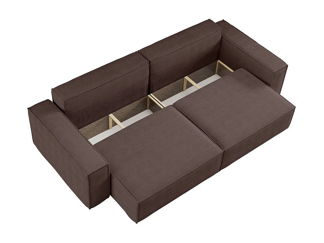 Canapé droit 3 places FARAH convertible en velours côtelé - Marron glacé