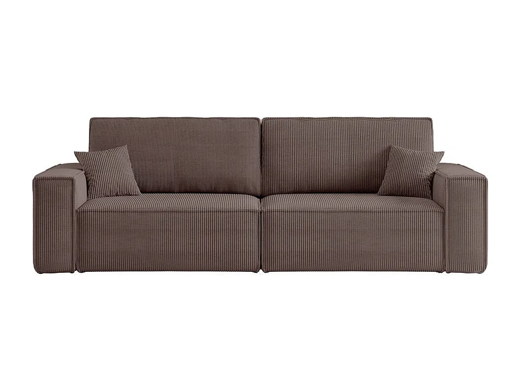 Canapé droit 3 places FARAH convertible en velours côtelé - Marron glacé
