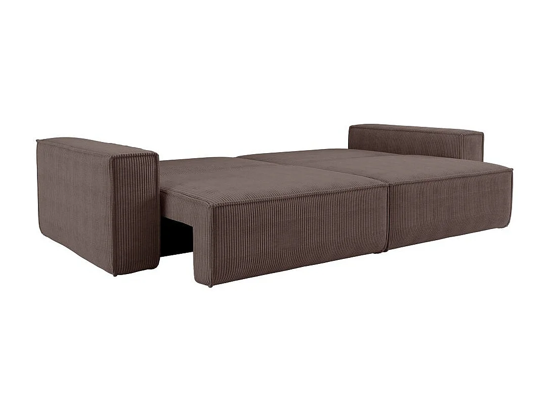 Canapé droit 3 places FARAH convertible en velours côtelé - Marron glacé