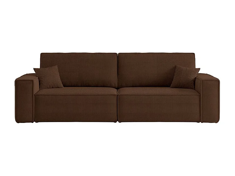 Canapé droit 3 places FARAH convertible en velours côtelé - Marron