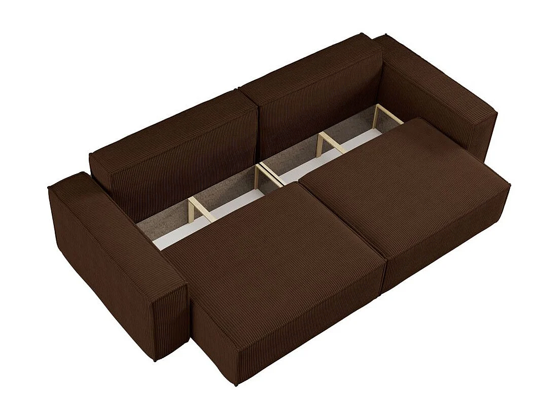 Canapé droit 3 places FARAH convertible en velours côtelé - Marron
