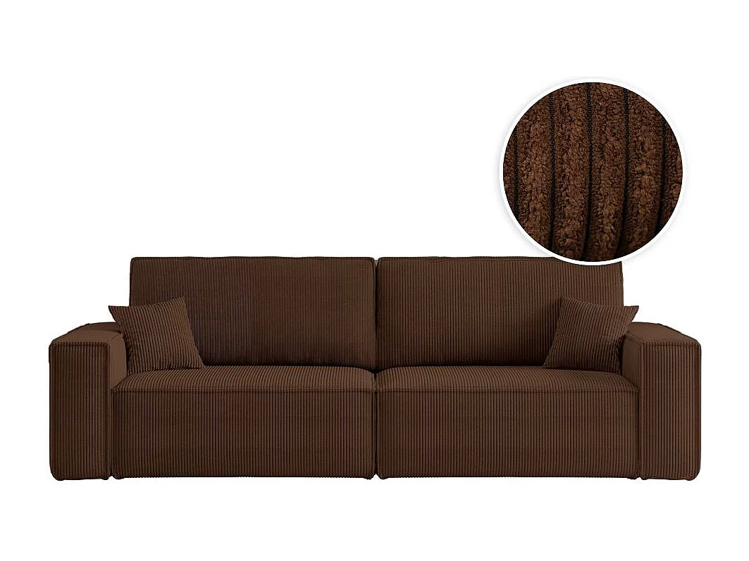 Canapé droit 3 places FARAH convertible en velours côtelé - Marron