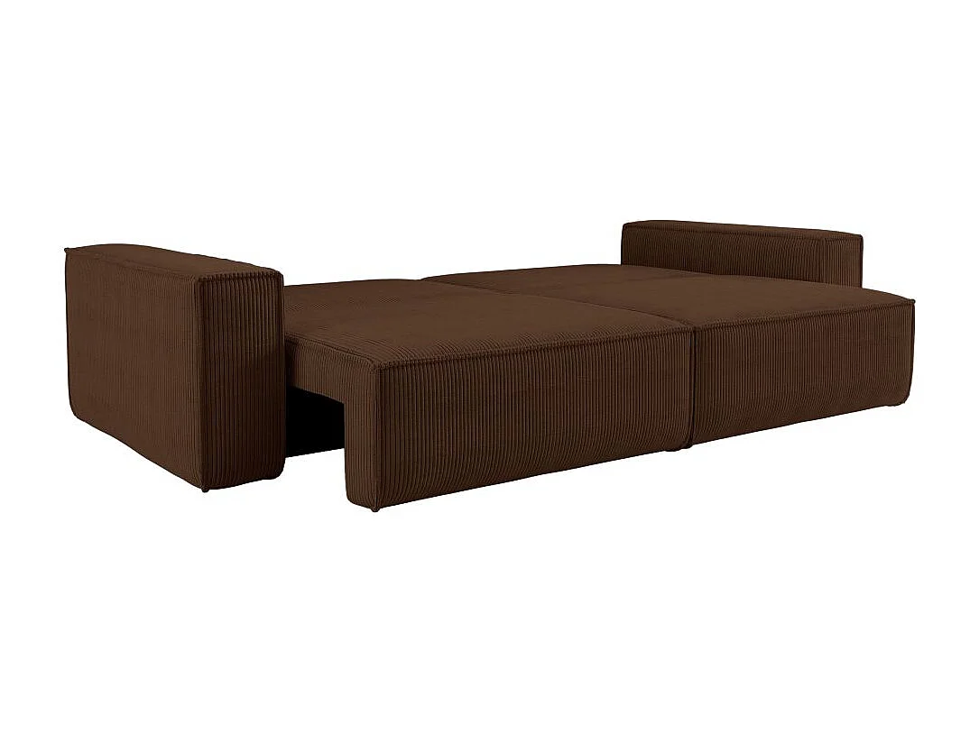 Canapé droit 3 places FARAH convertible en velours côtelé - Marron