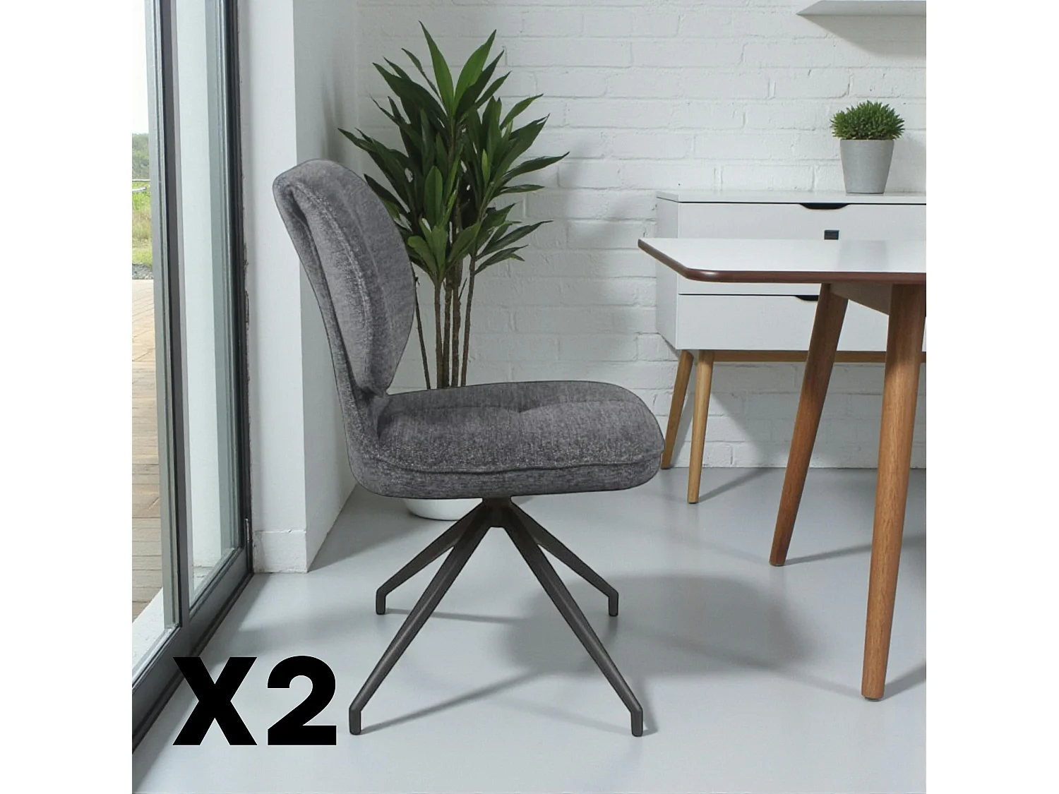 Chaise pivotante anthracite dossier double (lot de 2) LIGURIE