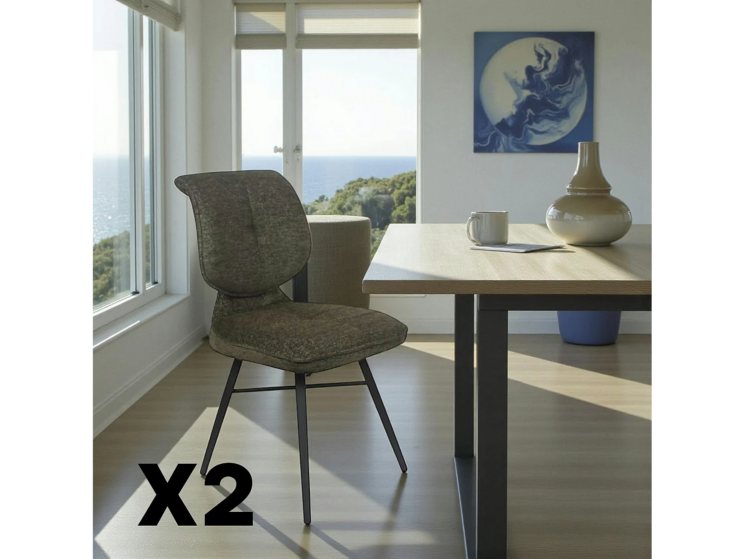 Chaise tissu vert à dossier double (lot de 2) LIGURIE