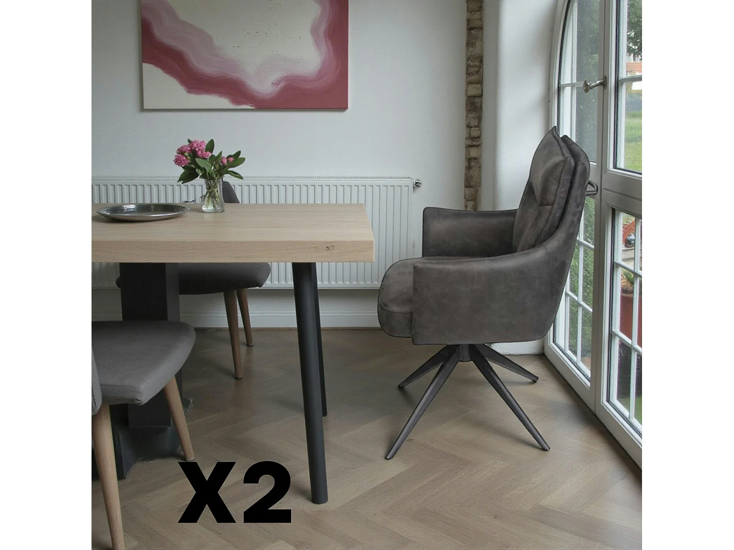 Fauteuil de table pivotant gris foncé à poignée (lot de 2) LOMBARDIE