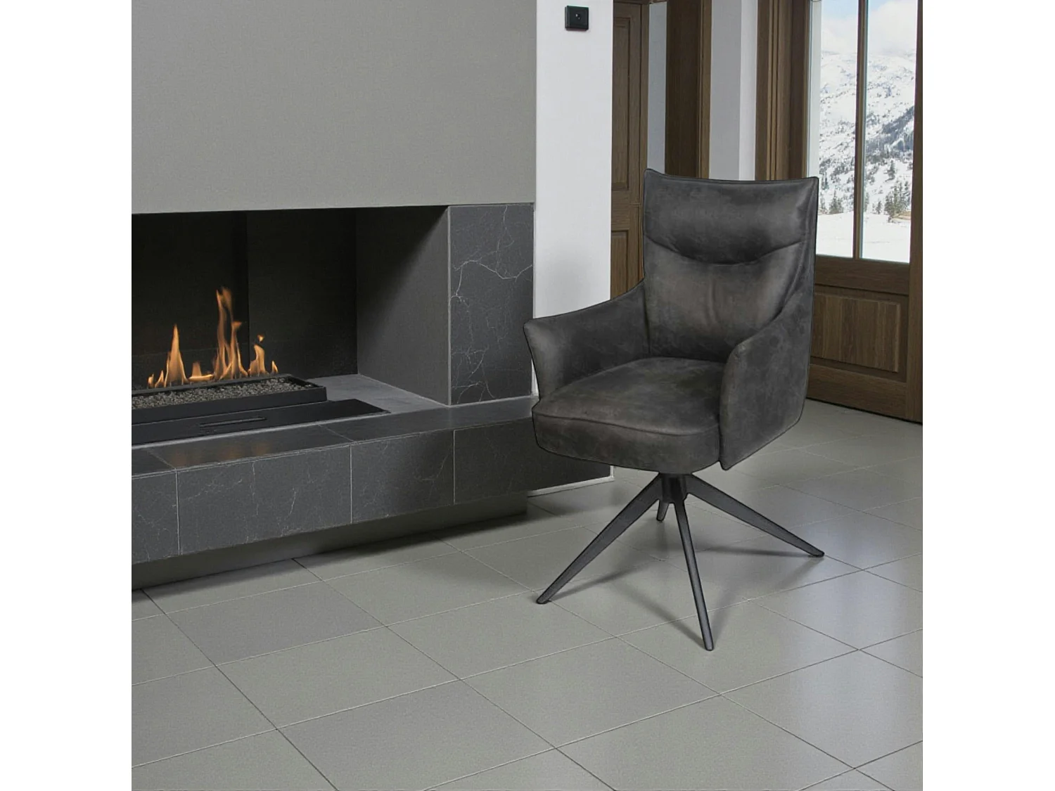 Fauteuil de table pivotant gris foncé à poignée (lot de 2) LOMBARDIE