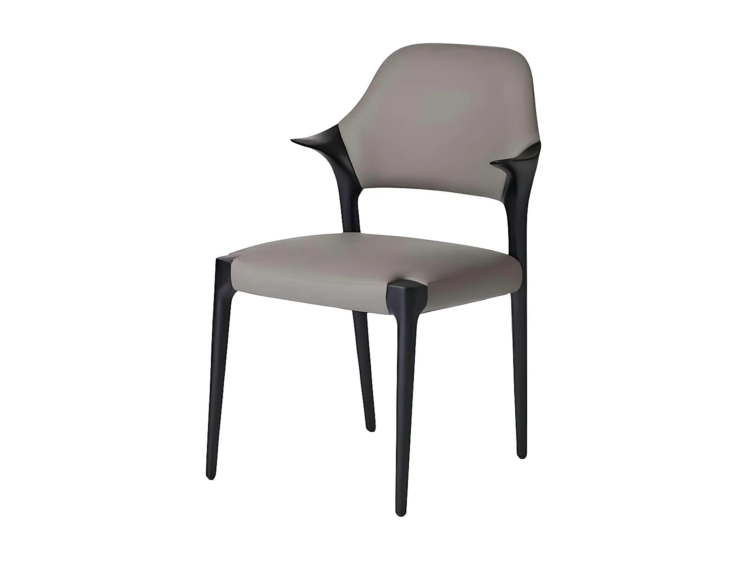 Chaise en cuir gris foncé design, accoudoirs bois noir ALDER