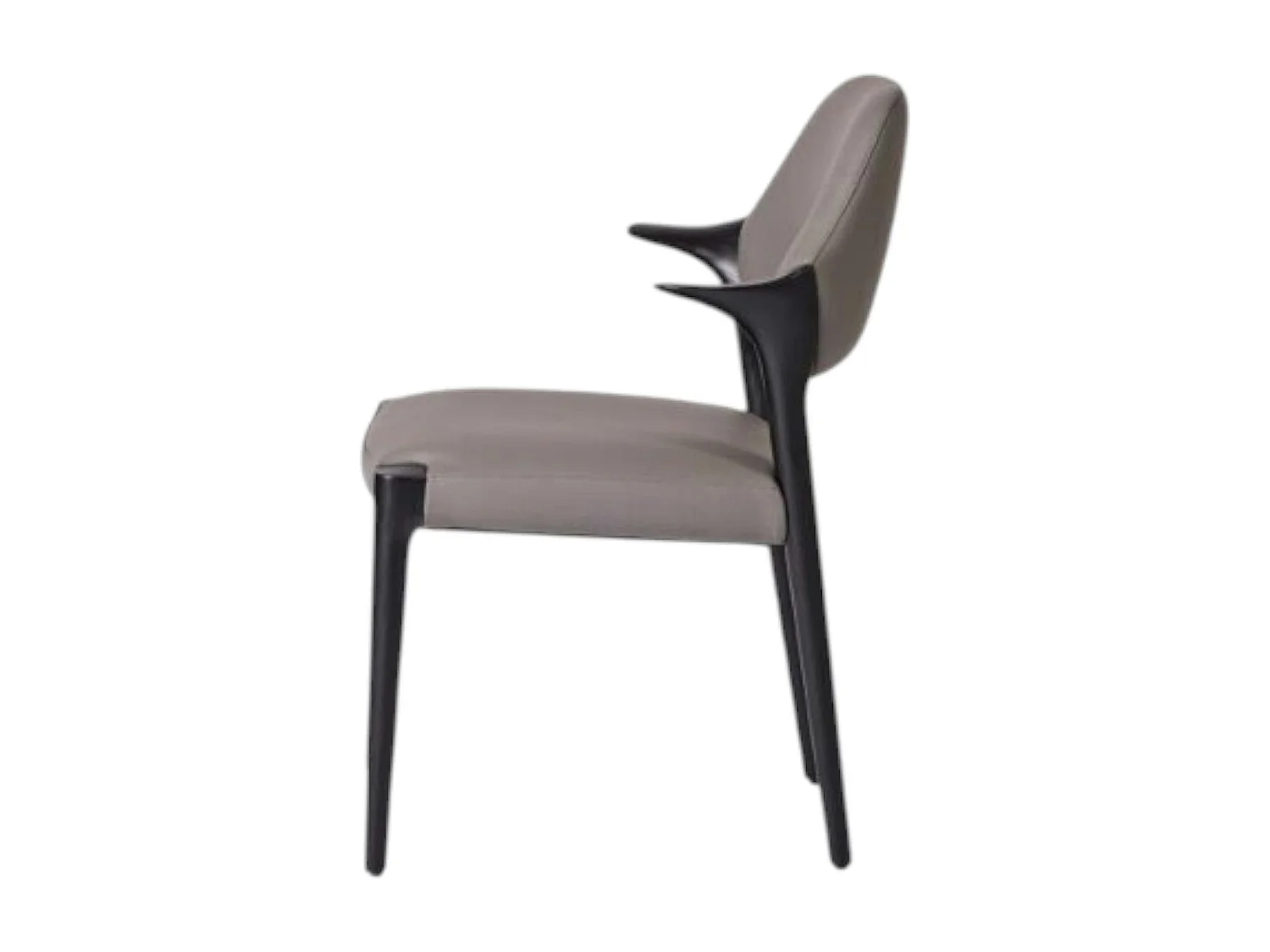 Chaise en cuir gris foncé design, accoudoirs bois noir ALDER