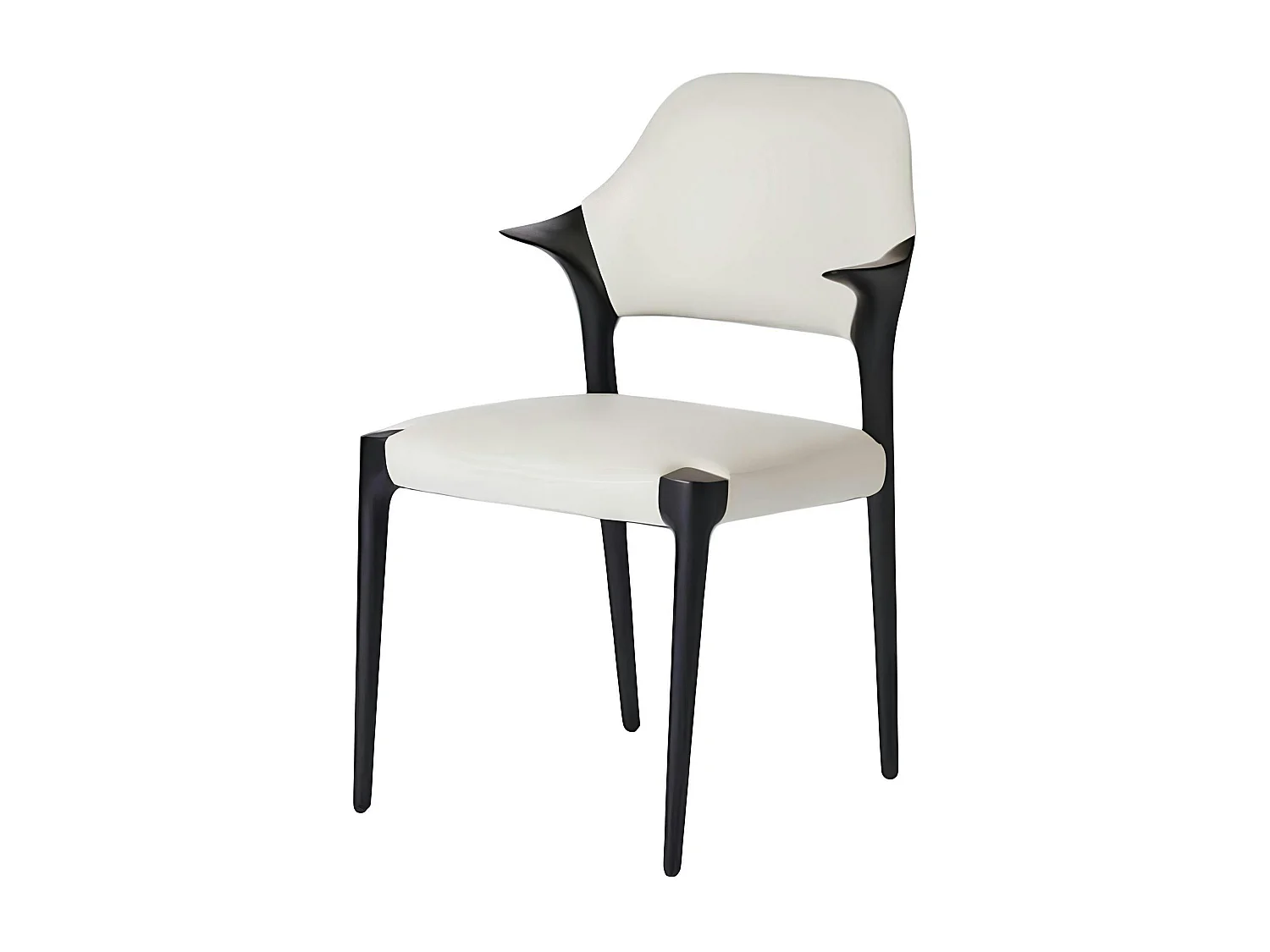 Chaise en cuir gris clair design, accoudoirs bois noir ALDER